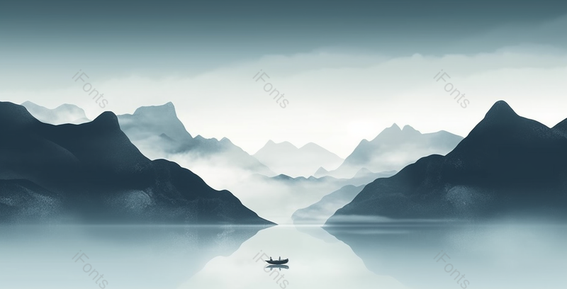 青山烟雾两蒙蒙新中式蓝色水墨意境山水画,插画/手绘图,插画/手绘图库,插画/手绘图下载,插画/手绘